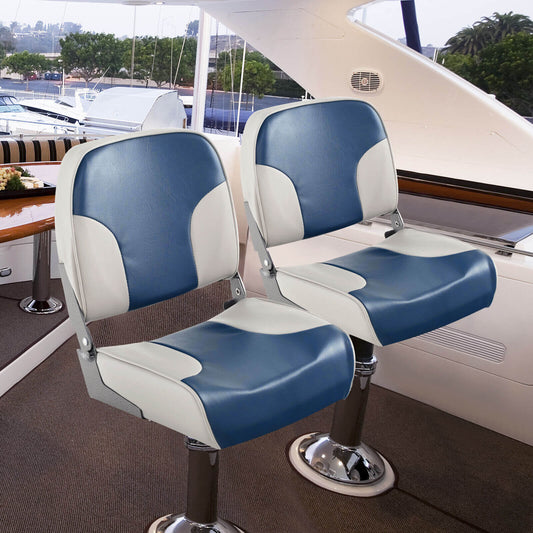 2 Pieces Low Back Boat Seat Set with Sponge Padding and Aluminum Hinges, Blue Water Sports Blue at Gallery Canada