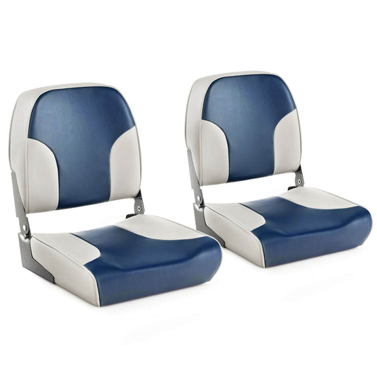 2 Pieces Low Back Boat Seat Set with Sponge Padding and Aluminum Hinges, Blue