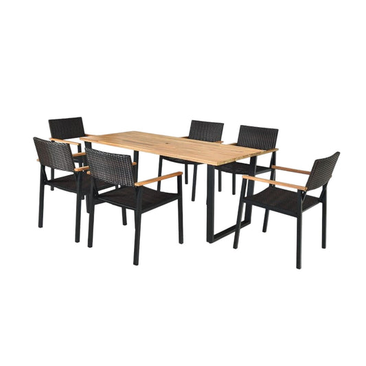 Patented 7 Pieces Outdoor Dining Set with Large Acacia Wood Table Top, Natural