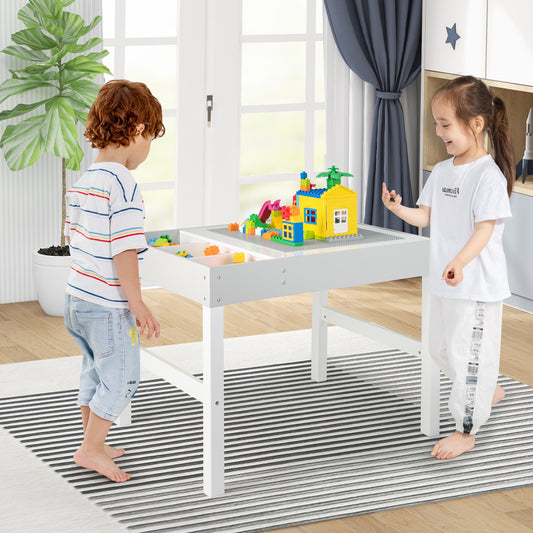 3 In 1 Wooden Kids Table With Storage, Double-Sided Tabletop, White