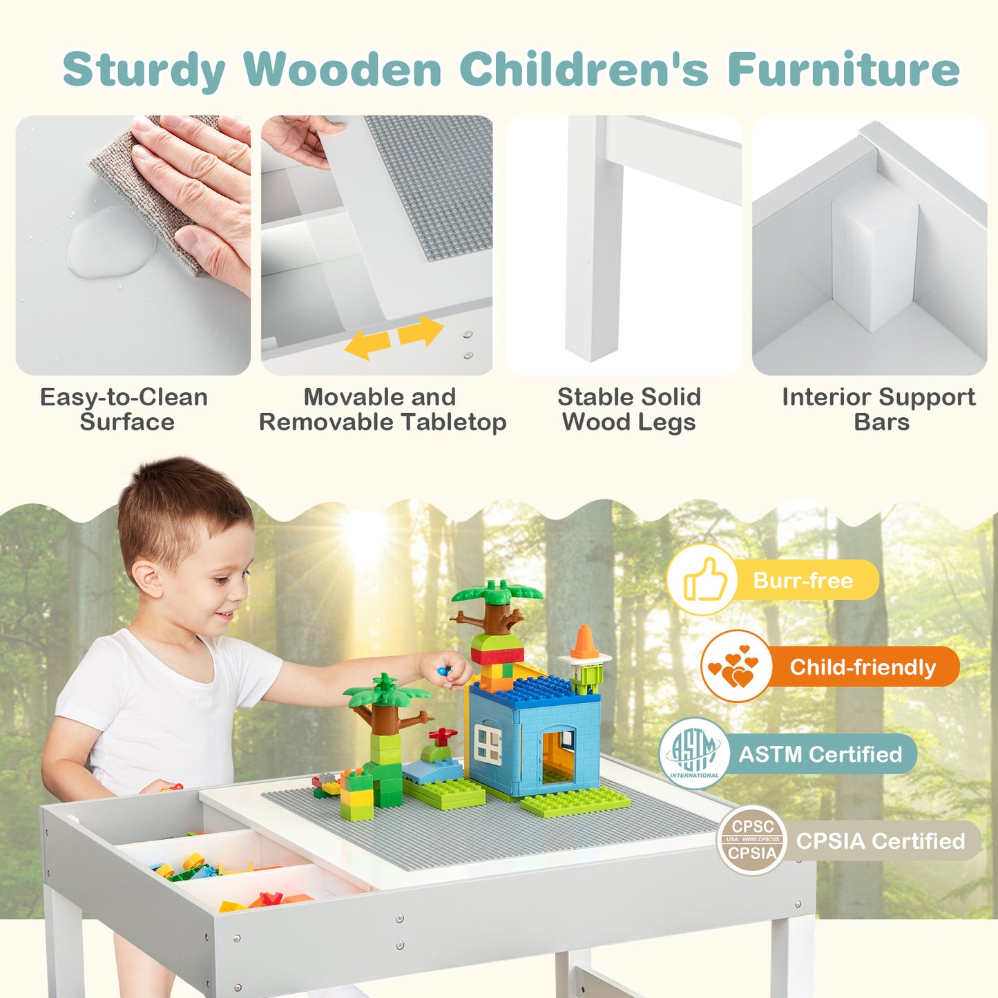 3 in 1 Wooden Kids Table with Storage and Double-Sided Tabletop, White Kids Table & Chair Sets at Gallery Canada