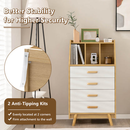 4-Drawer Dresser with 2 Anti-Tipping Kits for Bedroom, Natural
