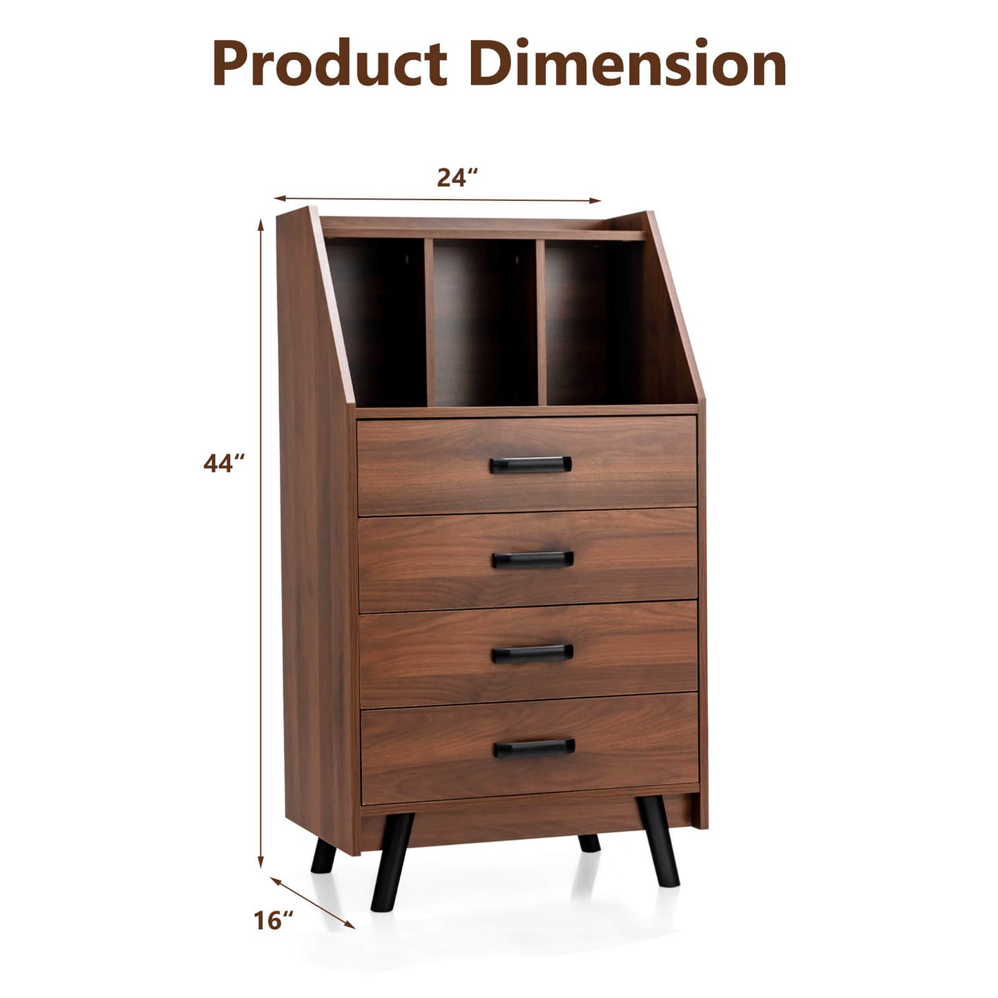 4-Drawer Dresser with 2 Anti-Tipping Kits for Bedroom, Walnut