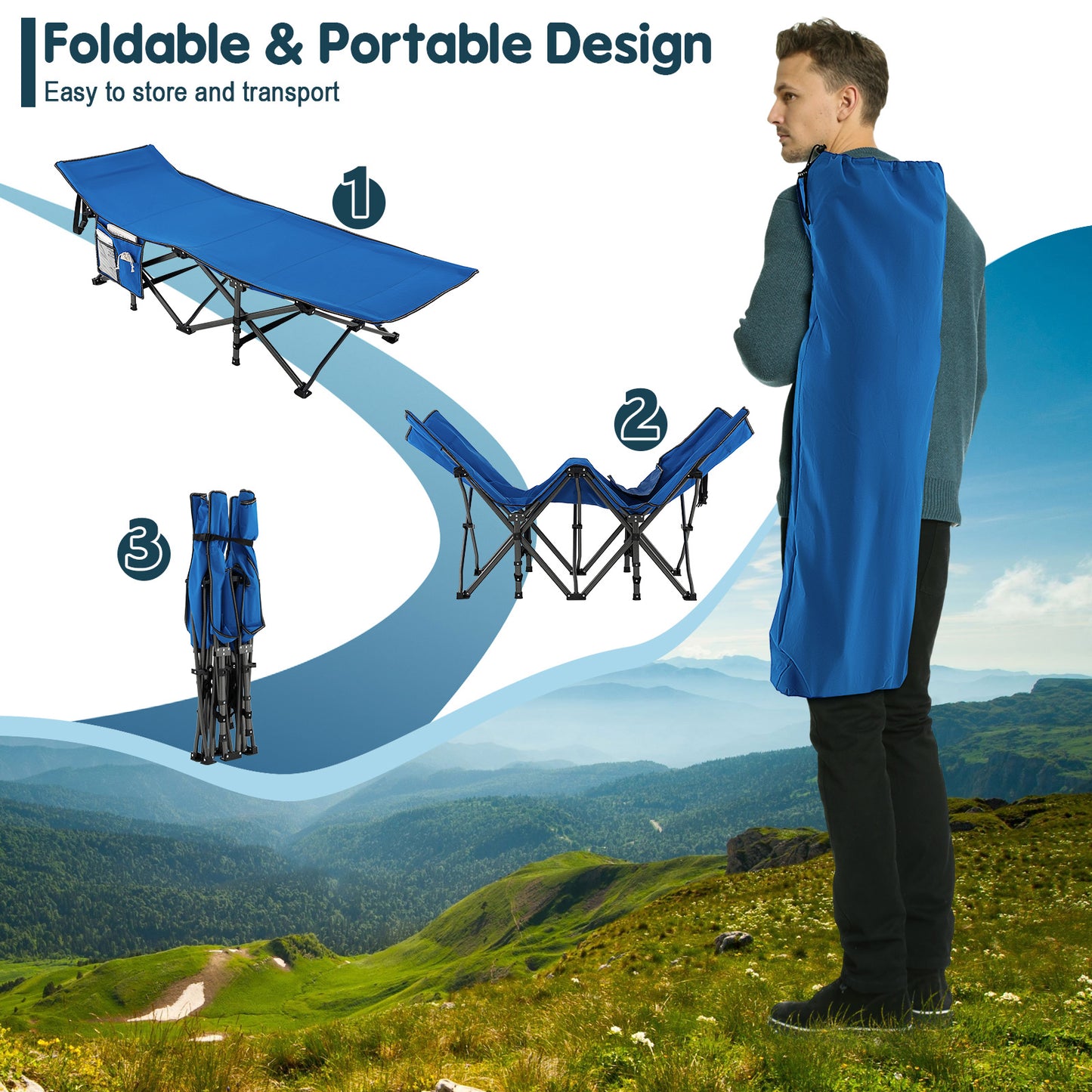 Foldable Camping Cot With Carry Bag, Blue Camping Furniture at Gallery Canada