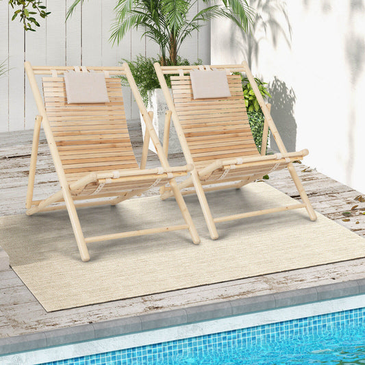 Solid Fir Wood Lounge Chair, Adjustable Backrest, Padded Headrest, Natural Outdoor Chaise Lounges Natural at Gallery Canada
