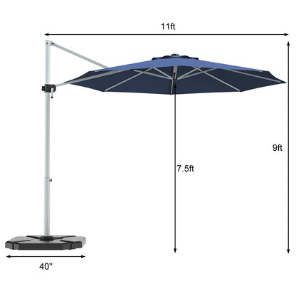 11 Feet Patio Offset Cantilever Umbrella 360° Rotation Aluminum Tilt, Navy