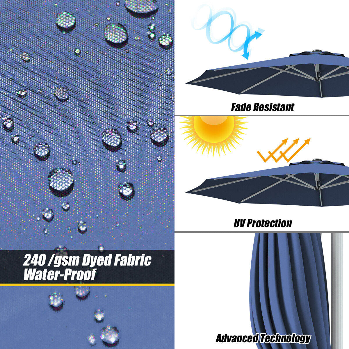 11 Feet Patio Offset Cantilever Umbrella, 360 Rotation Aluminum Tilt, Navy Outdoor Umbrellas at Gallery Canada