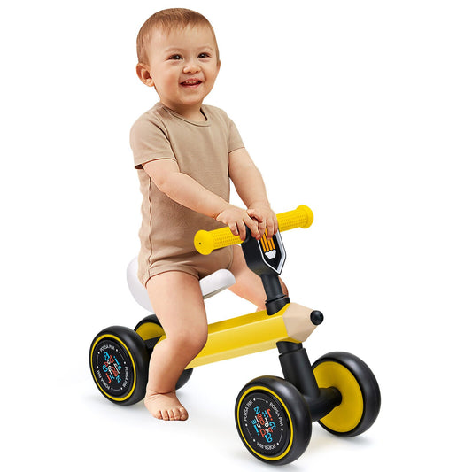 Baby Balance Bike with 4 Silent EVA Wheels and Limited Steering Wheels, Yellow at Gallery Canada