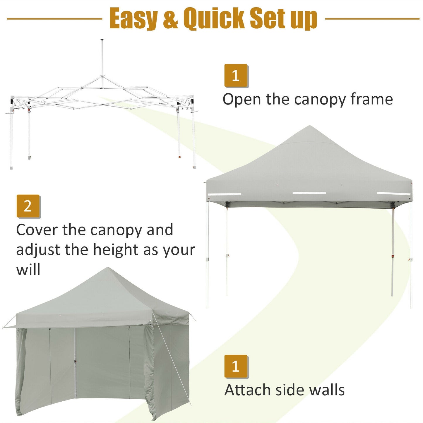 Gazebo escamotable de 10 x 10 pieds avec auvent pliant à 4 hauteurs et réglable, gris
