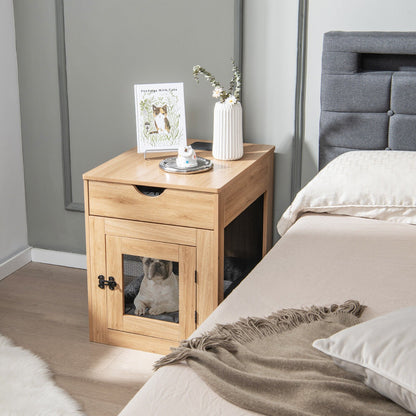 Furniture Style Dog Kennel with Drawer and Removable Dog Bed, Natural at Gallery Canada