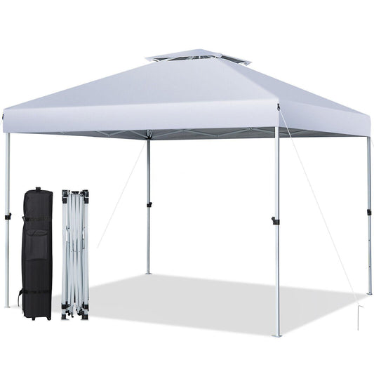 2-Tier 10 x 10 Feet Pop-up Canopy Tent with Wheeled Carry Bag, White