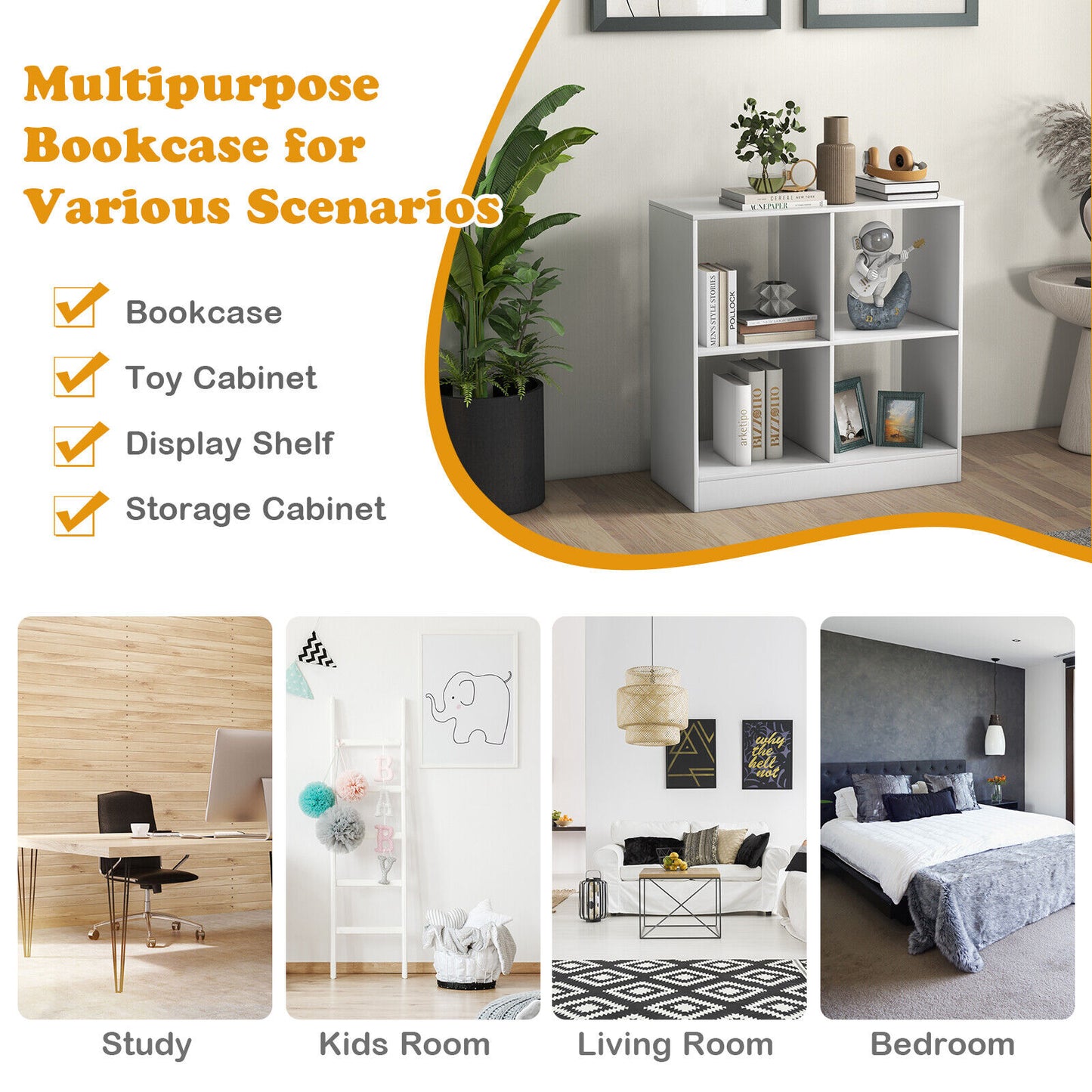 4-Cube Kids Bookcase with Open Shelves, White Bookcases at Gallery Canada