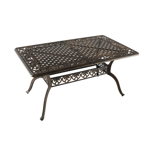 59 Inch Aluminum Patio Dining Table with Umbrella Hole fot 6 Persons, Bronze at Gallery Canada