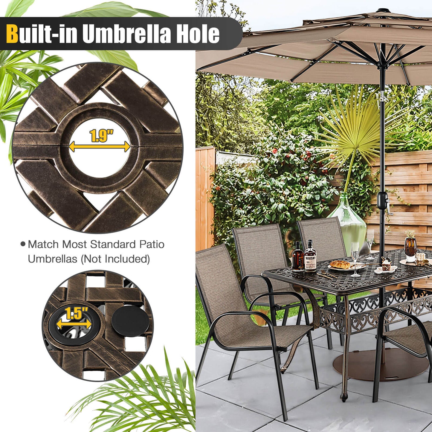 59 Inch Aluminum Patio Dining Table, 6 Person, Bronze Patio Dining Tables at Gallery Canada