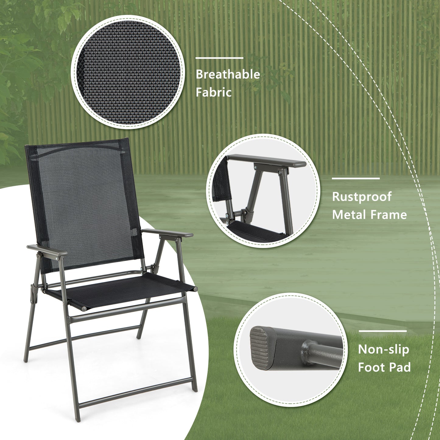 2 Patio Folding Chairs With Armrests, Gray, Black Patio Dining Chairs at Gallery Canada