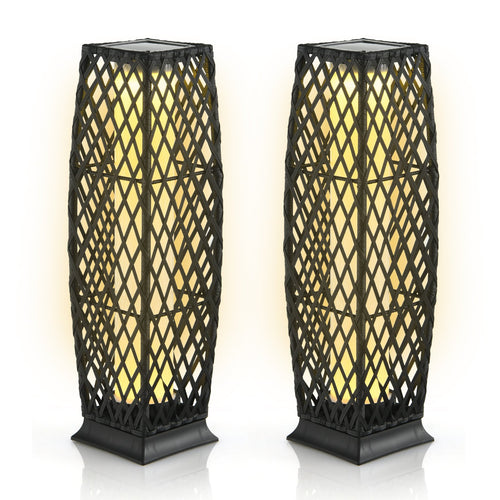 2 Pieces Solar-Powered Diamond Wicker Floor Lamps with Auto LED Light, Black