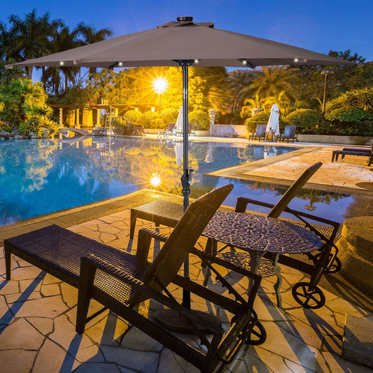 9FT Solar LED Patio Umbrella, Steel Tilt Crank, Tan Outdoor Umbrellas Tan at Gallery Canada