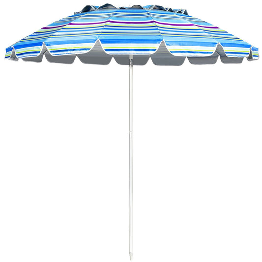 8FT Portable Beach Umbrella with Sand Anchor and Tilt Mechanism for Garden and Patio, Blue