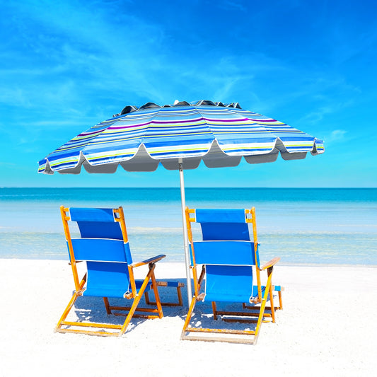 8FT Portable Beach Umbrella, With Sand Anchor and Tilt, Blue Outdoor Umbrellas Blue at Gallery Canada