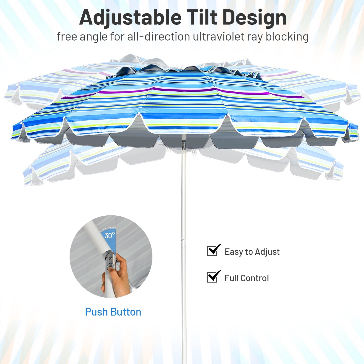 8FT Portable Beach Umbrella with Sand Anchor and Tilt Mechanism for Garden and Patio, Blue Outdoor Umbrellas at Gallery Canada