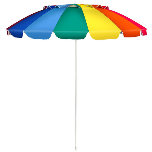 8FT Portable Beach Umbrella with Sand Anchor and Tilt Mechanism for Garden and Patio, Multicolor