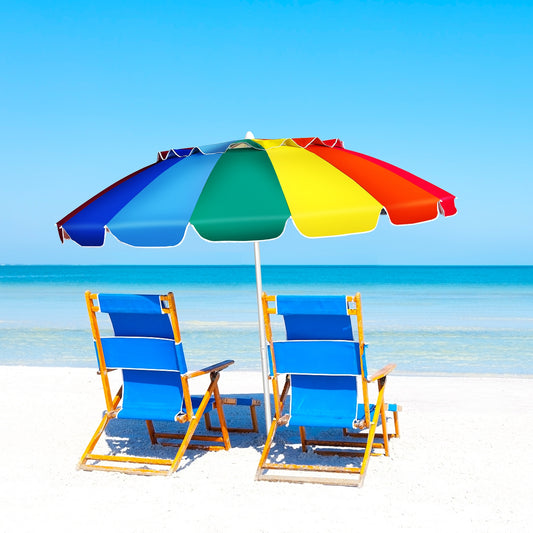 8FT Portable Beach Umbrella, Sand Anchor, Tilt Mechanism, Multicolor Outdoor Umbrellas Multicolor at Gallery Canada
