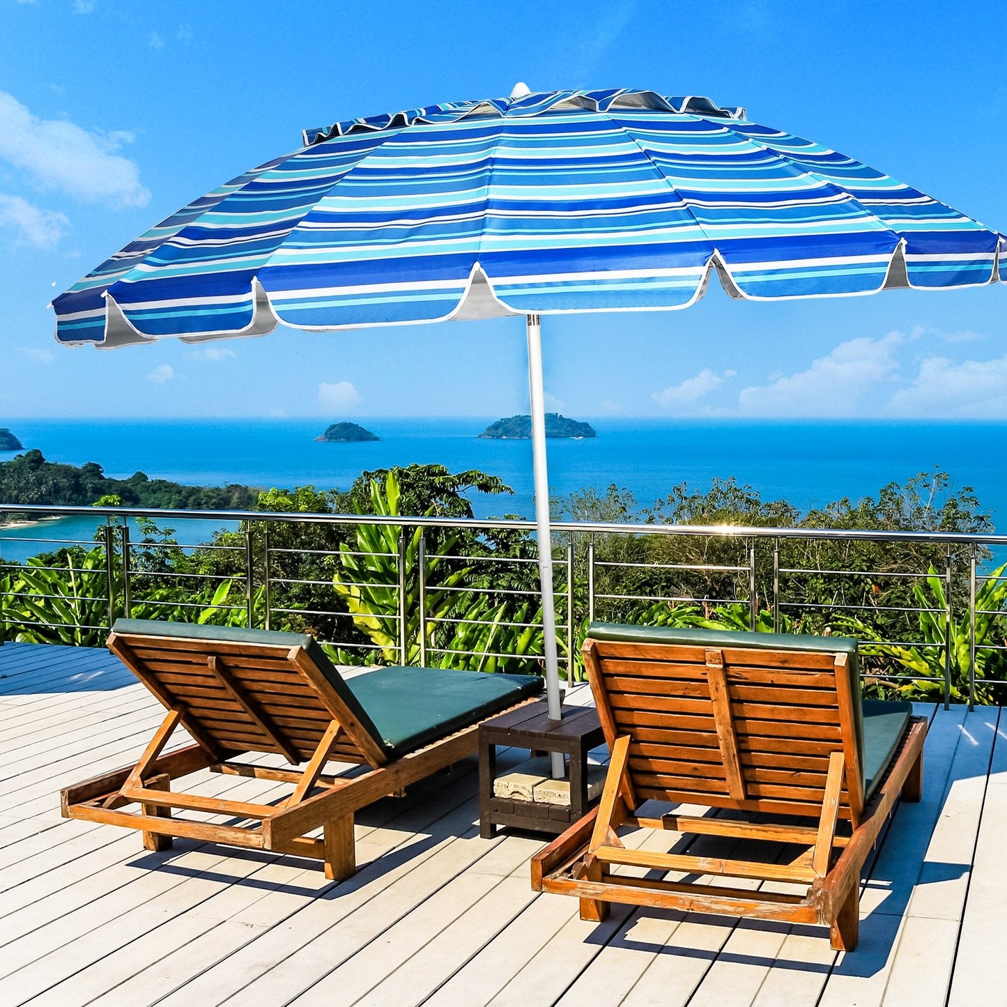 8FT Portable Beach Umbrella with Sand Anchor and Tilt Mechanism for Garden and Patio, Navy at Gallery Canada