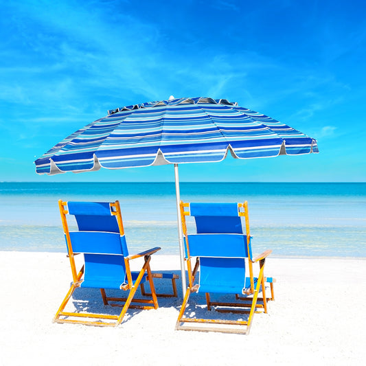 8FT Portable Beach Umbrella, Sand Anchor, Tilt Mechanism, Navy Outdoor Umbrellas Navy at Gallery Canada