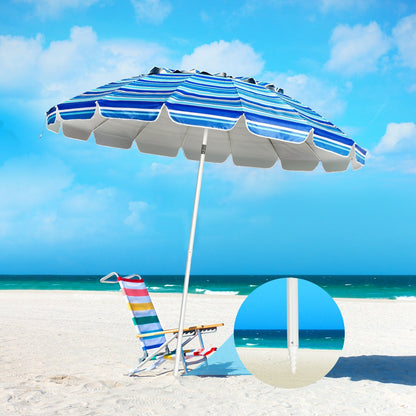 8FT Portable Beach Umbrella with Sand Anchor and Tilt Mechanism for Garden and Patio, Navy at Gallery Canada