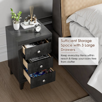 Modern Nightstand with 3 Drawers for Bedroom Living Room, Black