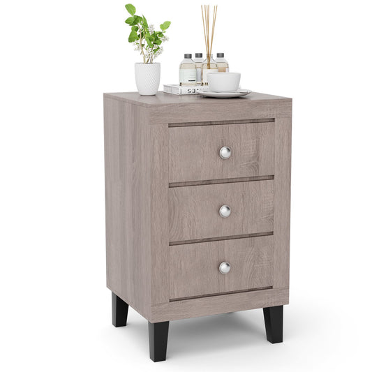 Modern Nightstand with 3 Drawers for Bedroom Living Room, Gray