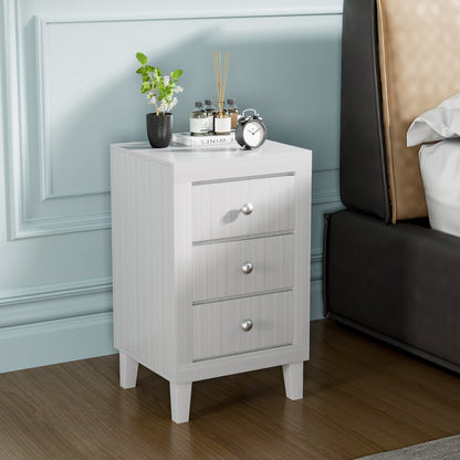 Modern Nightstand with 3 Drawers for Bedroom Living Room, White