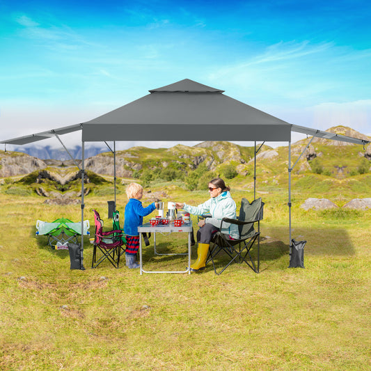 10 x 17.6 Feet Pop Up Canopy Tent, Dual Half Awnings, Gray Canopies Gray at Gallery Canada