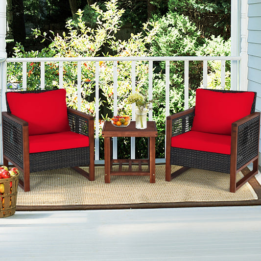 3-Piece Acacia Wood Patio Set, Coffee Table, Red