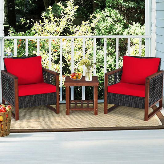 3-Piece Acacia Wood Patio Set, Coffee Table, Red Patio Conversation Sets Red at Gallery Canada