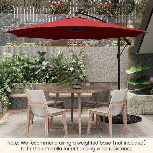 10 Feet Patio Offset Umbrella, 112 Solar LED Lights, Wine, Beige Outdoor Umbrellas Wine at Gallery Canada