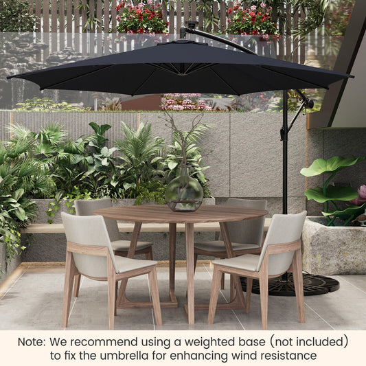 10 Feet Patio Offset Umbrella, 112 Solar LED Lights, Navy, Beige Outdoor Umbrellas Navy at Gallery Canada