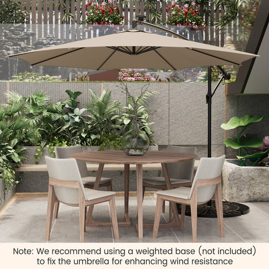 10 Feet Patio Offset Umbrella, 112 Solar LED Lights, Beige Outdoor Umbrellas Beige at Gallery Canada