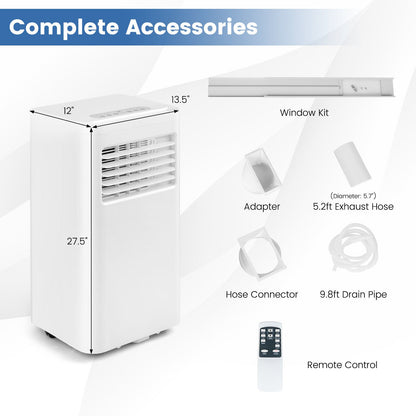 8000 BTU(Ashrae) Portable Air Conditioner Cools 250 Sq.Ft-5000 BTU, White