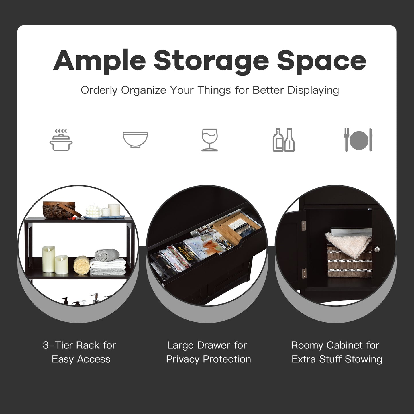 Armoire de rangement de salle de bain avec tiroir et étagère, noir