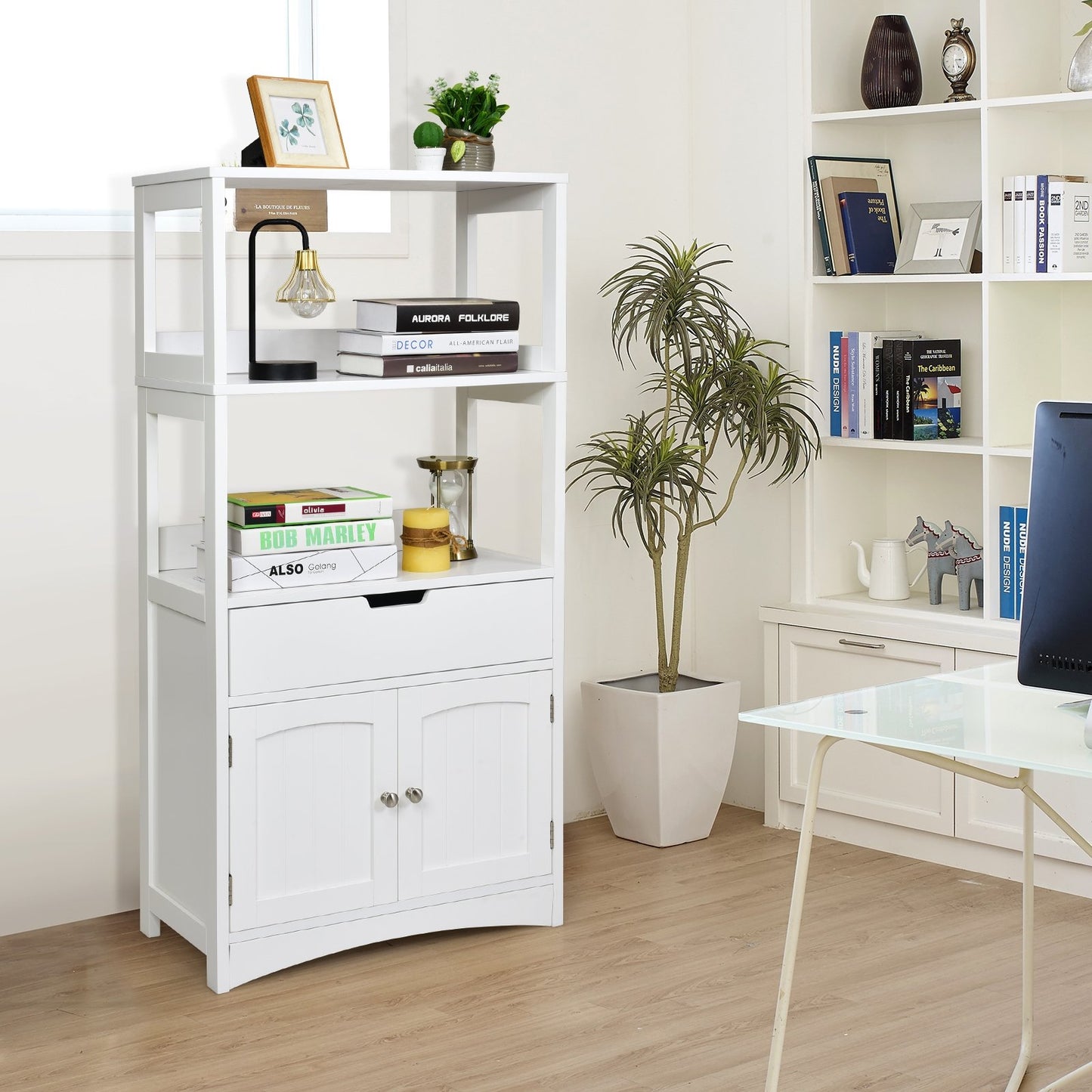 Bathroom Storage Cabinet with Drawer and Shelf Floor Cabinet, White at Gallery Canada