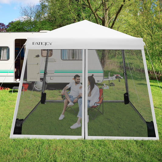 10 x 10 Feet Pop Up Canopy, Mesh Sidewalls, Roller Bag, White Canopies White at Gallery Canada