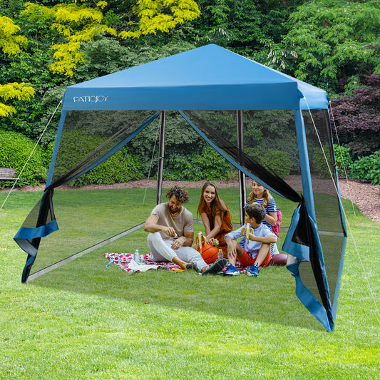 10 x 10 Feet Pop Up Canopy with with Mesh Sidewalls and Roller Bag, Blue Canopies Blue at Gallery Canada