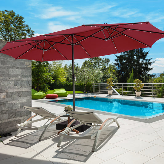 15 Feet Double-Sided Patio Umbrella, 48 LED Lights, Dark Red Outdoor Umbrellas Dark Red at Gallery Canada