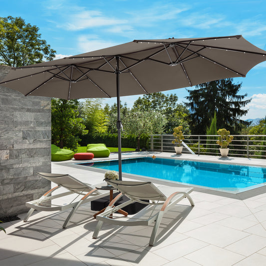 15 Feet Double-Sided Patio Umbrella, 48 LED Lights, Brown Outdoor Umbrellas Brown at Gallery Canada