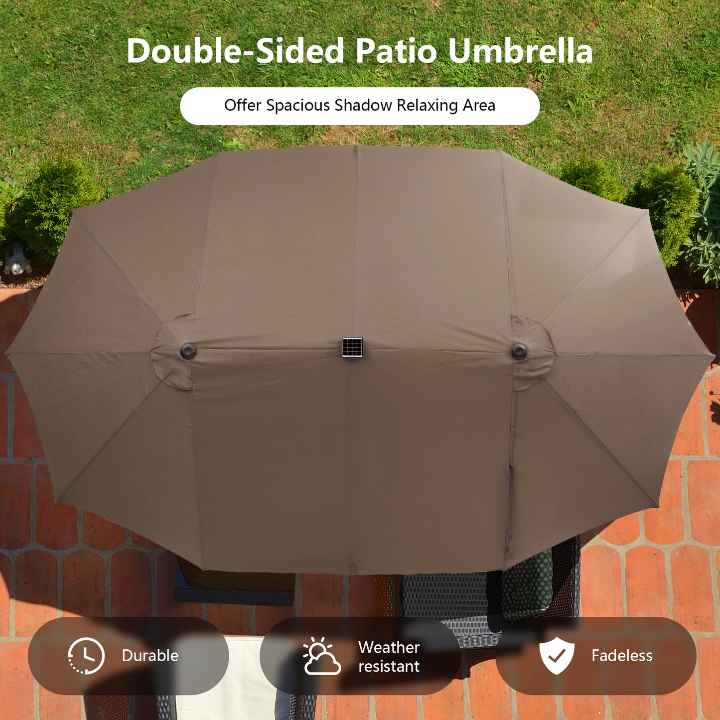 15 Feet Double-Sided Patio Umbrella, 48 LED Lights, Brown Outdoor Umbrellas at Gallery Canada