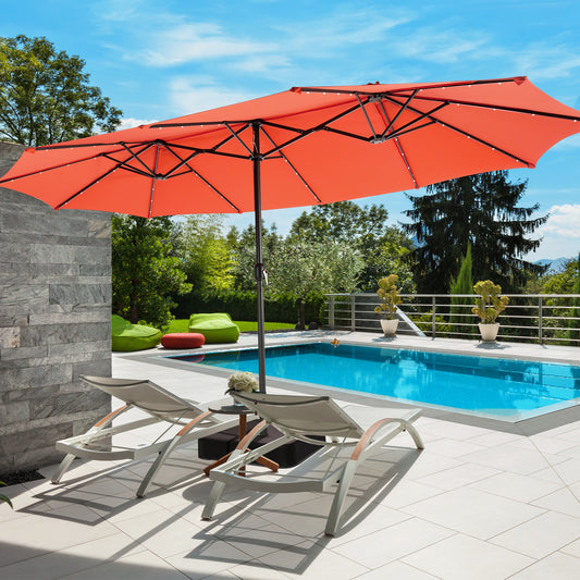 15 Feet Double-Sided Patio Umbrella, 48 LED Lights, Orange Outdoor Umbrellas Orange at Gallery Canada