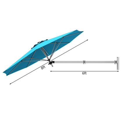 8ft Wall-Mounted Telescopic Folding Tilt Aluminum Sun Shade Umbrella, Blue at Gallery Canada