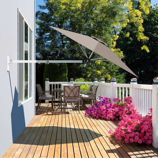 8ft Telescopic Folding Tilt Aluminum Sun Shade Umbrella, Tan Outdoor Umbrellas Tan at Gallery Canada