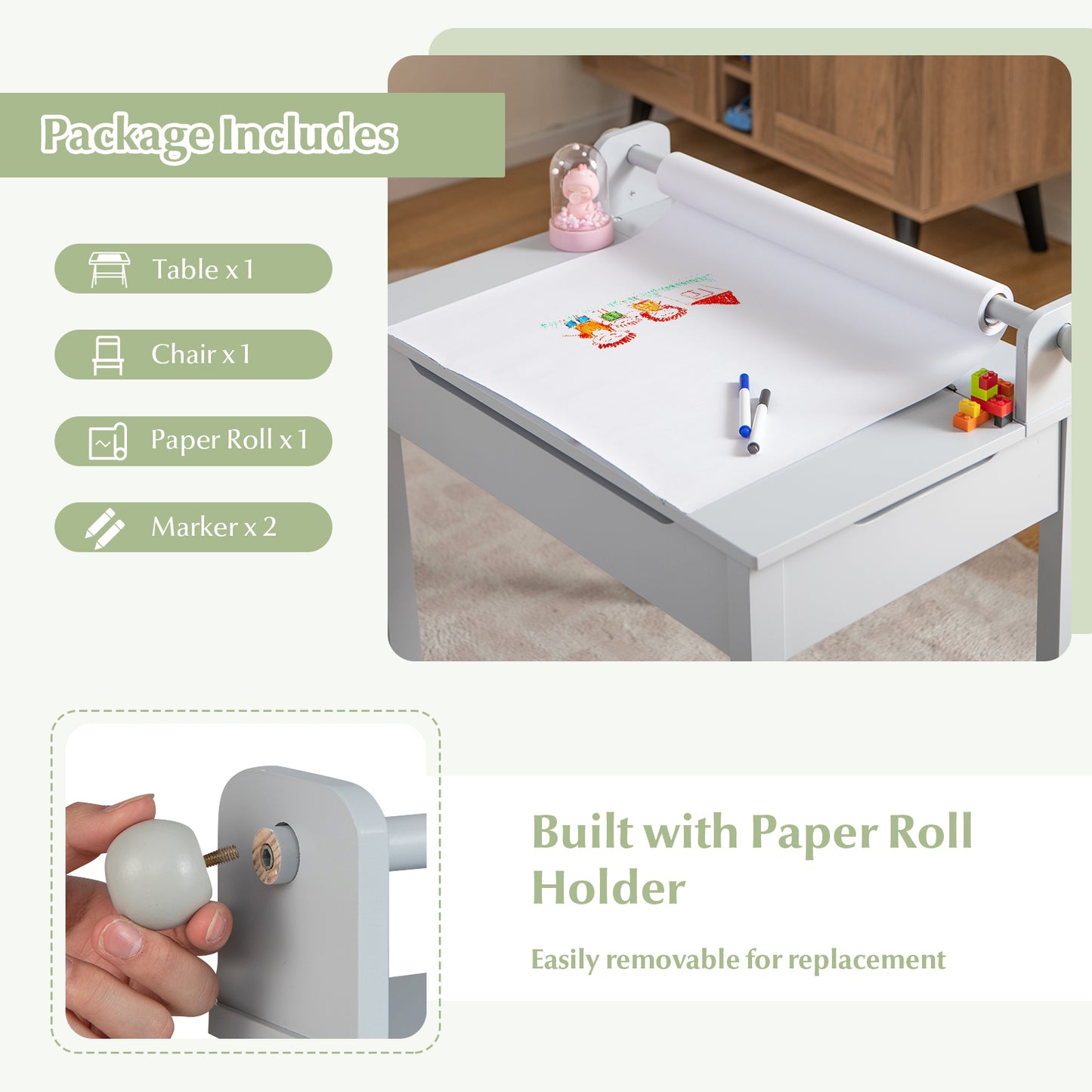 Kids Table And Chair Set With Storage, Paper Roll Holder, Gray Kids Table & Chair Sets at Gallery Canada